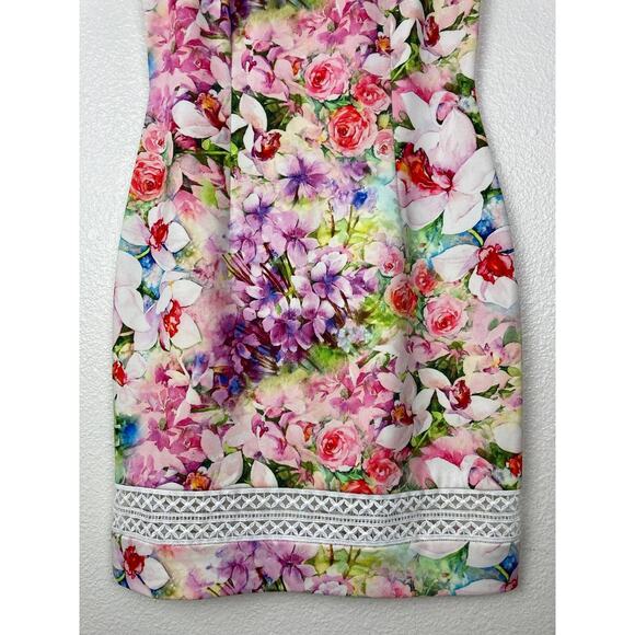 Joseph Ribkoff Floral Pink Dress Sleeveless Knee Length Sheath Eyelet 8 Medium - Picture 4 of 11